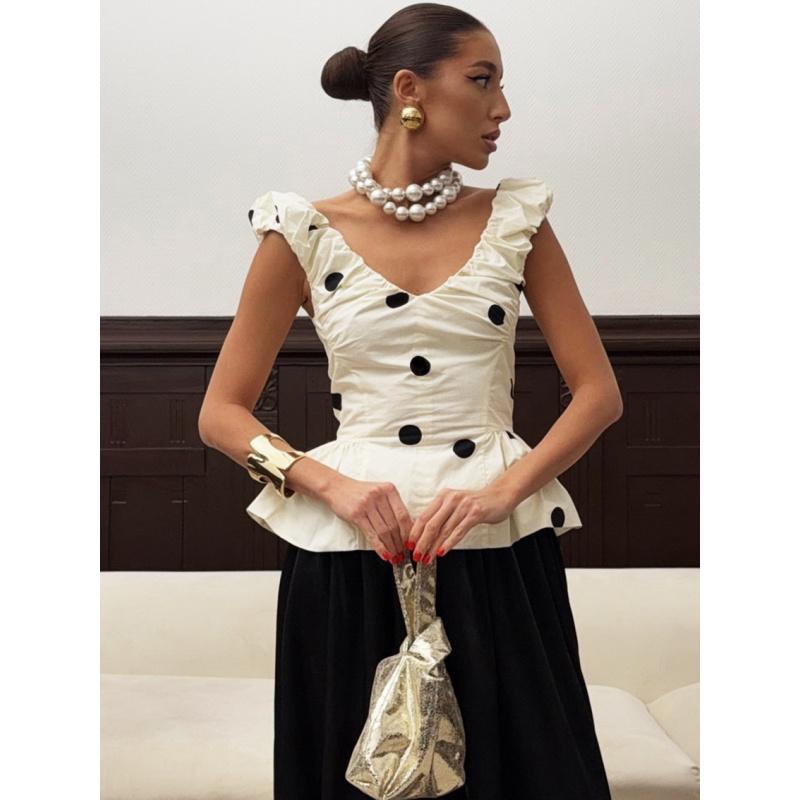 

European And American Fashion Style Versatile Polka Dot Vest For Commuting New Slim-Fit Fashionable Top For Women In Spring And Summer L білий