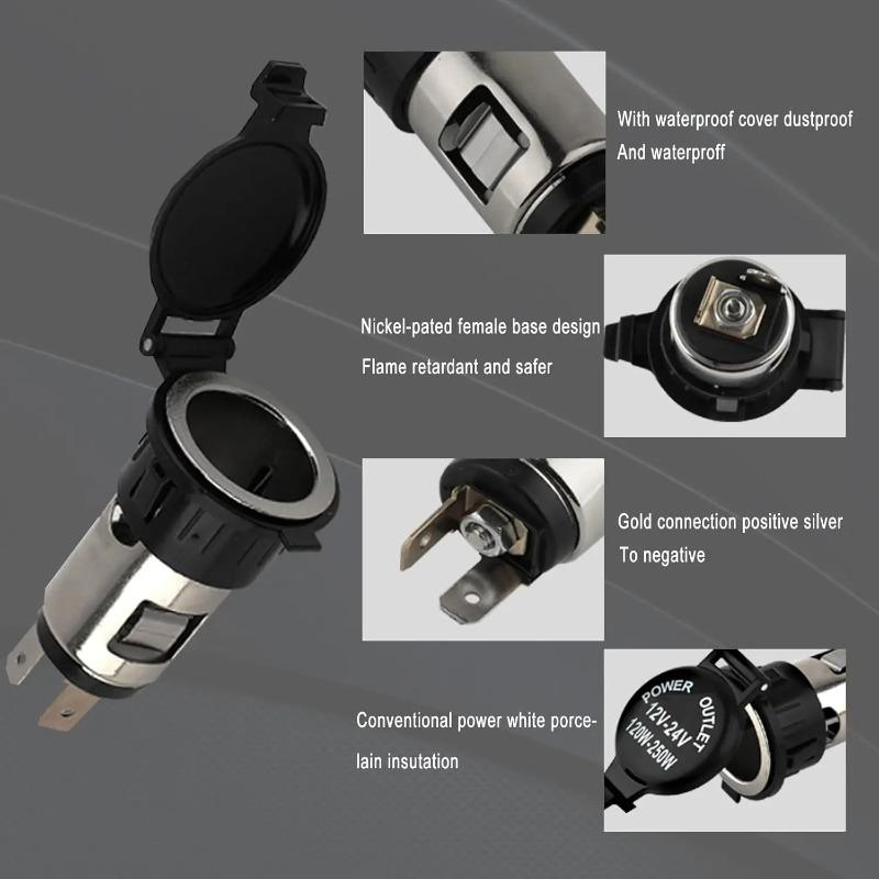 Xiaomi 120W 12V/250W 24V Small Dustproof ABS 2 Pin Cigarette Lighter for Car Boat Marine Motorcycle for Motorcycles Boats Tractor Truck