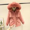 Pie Overcome Women's Winter Big Fur Collar Loose Hooded Drawstring Plush Thickened Pie Skinny Jacket Women