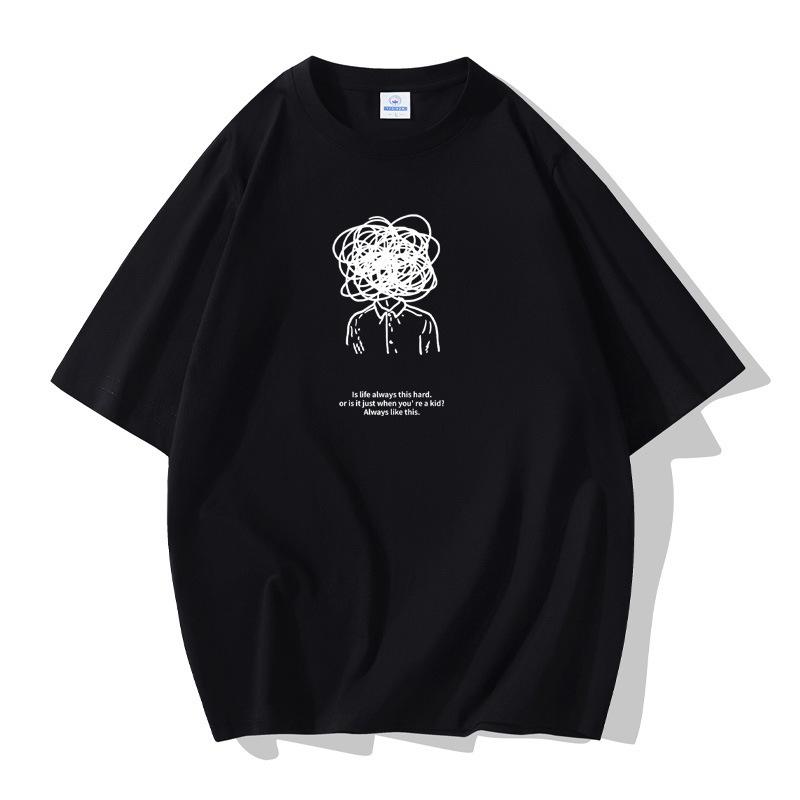 Thinking Pattern Men Short Sleeves T-shirt 100% Cotton Casual Tee Large Size