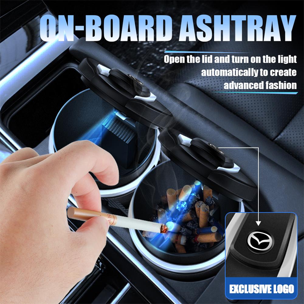 LED Car Ashtray Auto Emblem Garbage Cigarette Ash Holds Cup Holder For Mazda 2 3 4 5 6 7 MPS CX8 CX-3 CX5 MS Atenza Wheel hubcap