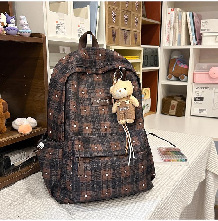 Schoolbag Sweet Tone Soft Mist Texture Plaid Low Saturation Backpack College Style Junior High School Girls Light Backpack