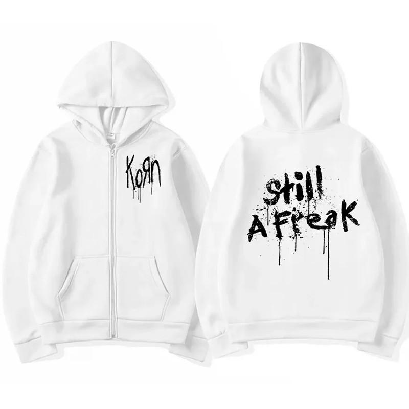 

Толстовка с капюшоном Korn Rock World Tour Zip Sweatshirt Куртка Korn Rock Metal Zip Jacket Флисовая куртка свободного покроя Верхняя одежда Уличная одежда в стиле хип-хоп Мужские и женские топы XXXL белый