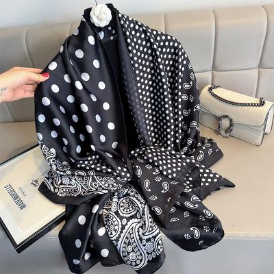 New Cashew Flower Polka Dot Splicing Fashionable Imitation Silk Scarf with Sunscreen Korean Version Scarf Beach Towel Tide