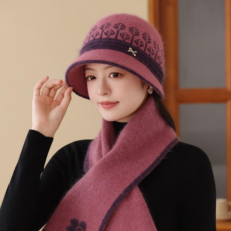 Rabbit Hair Knitted Hat Women'S Autumn And Winter Velvet Warm Basin Hat In The Elderly Cold Bucket Hat Big Head Circumference Shows Small Face