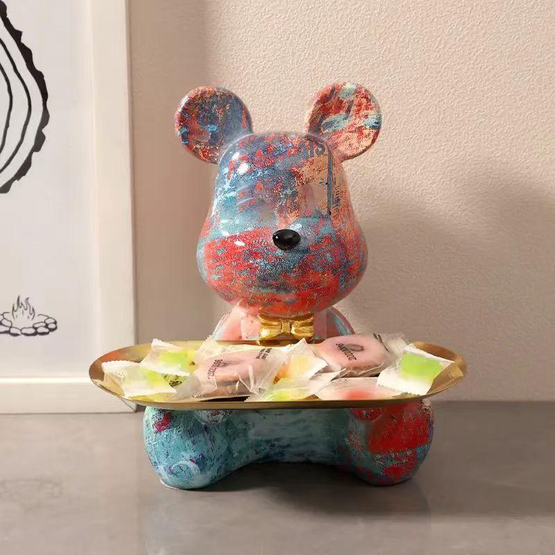 18.5cm Graffiti New Bear Figurine Home Decoration Animal Statue Keys Storage Shelf Modern Room Sculpture Table Decor  Statues