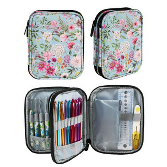 Dwuwarstwowa zapinana na zamek torba szydełkowa na narzędzia dziewiarskie