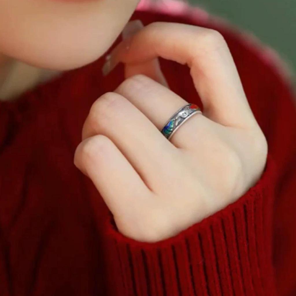 Anello da Donna alla Moda Regolabile con Volpe a Nove Code in Smalto – Gioiello Trendy Stile Cinese per Dito Indice