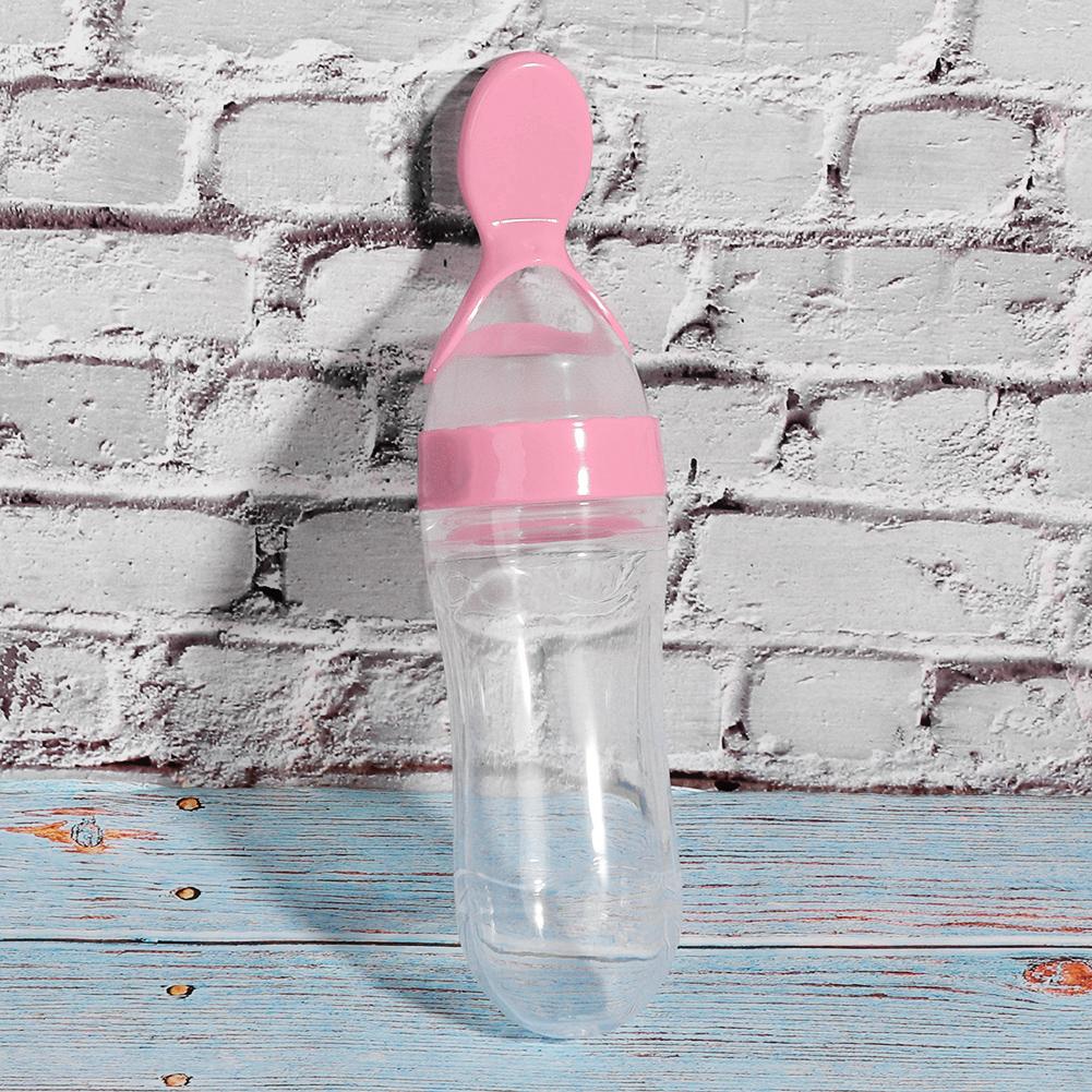90ml Silicone Baby Toddler Feeding Bottle with Spoon   Food Cereal Squeeze Feeder