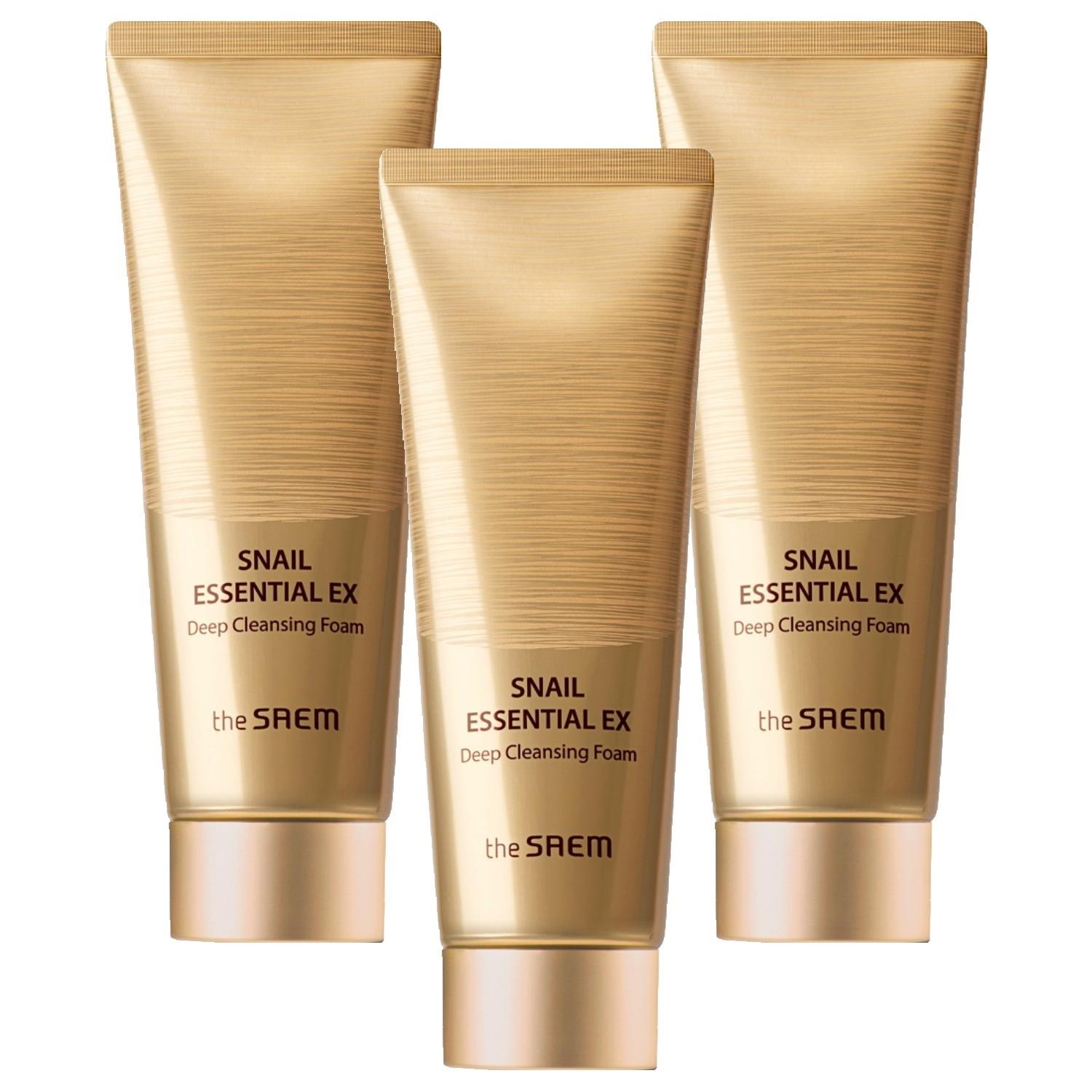 The Saem Snail Essential EX Deep Cleansing Foam (Set of 3) - Premium Anti-Aging & Deep Hydrating Cleanser with Golden Snail Mucin, 150ml x 3