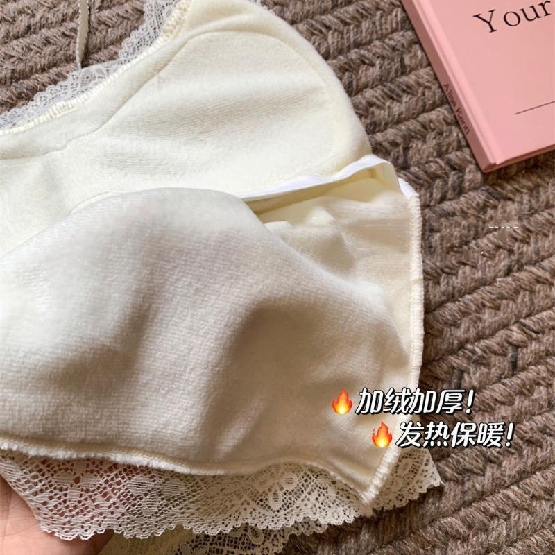 Fleece thickened thermal sling vest women's autumn and winter beauty back suit with bottoming shirt with chest pad lace top