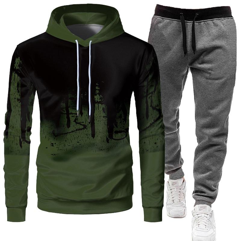 2026 Men's Sporty Slim Fit Graffiti Print Hooded Set