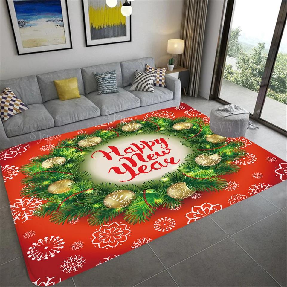 VIAKMA Christmas Atmosphere Decorative Non-slip Soft Crystal Velvet Carpet Home Bedroom Living Room Entrance Door Mat Home Decor