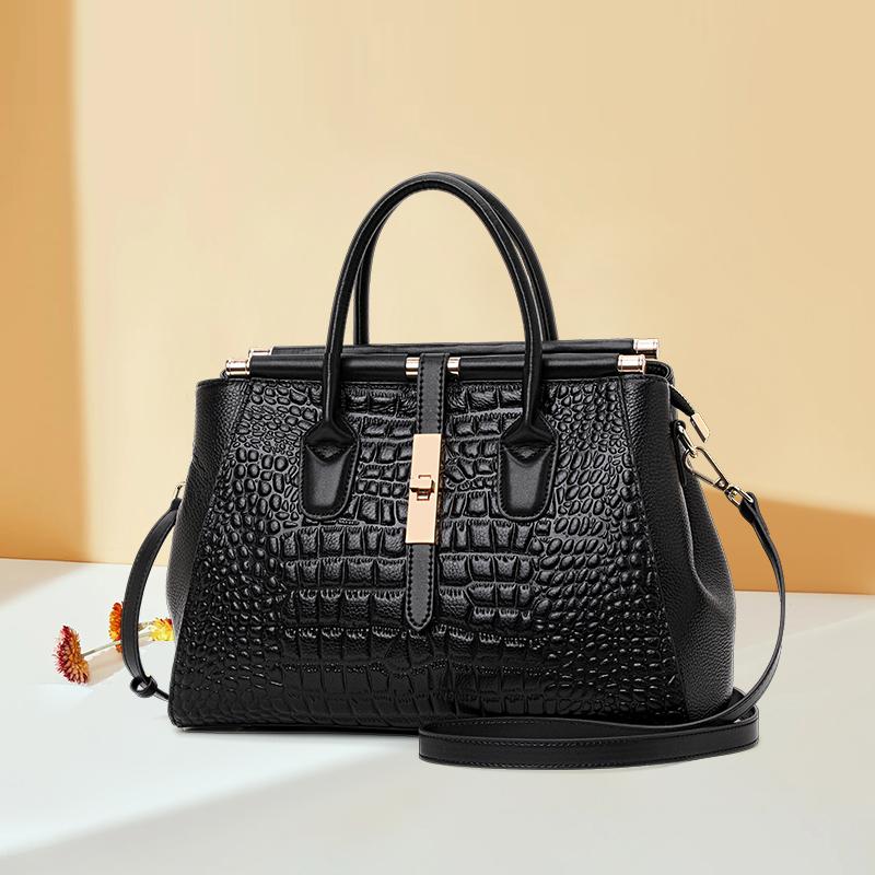 Aidrani Genuine Leather Women's Handbag, Fashion Crocodile Pattern Design, High-end Luxury Cowhide Bag Large Capacity