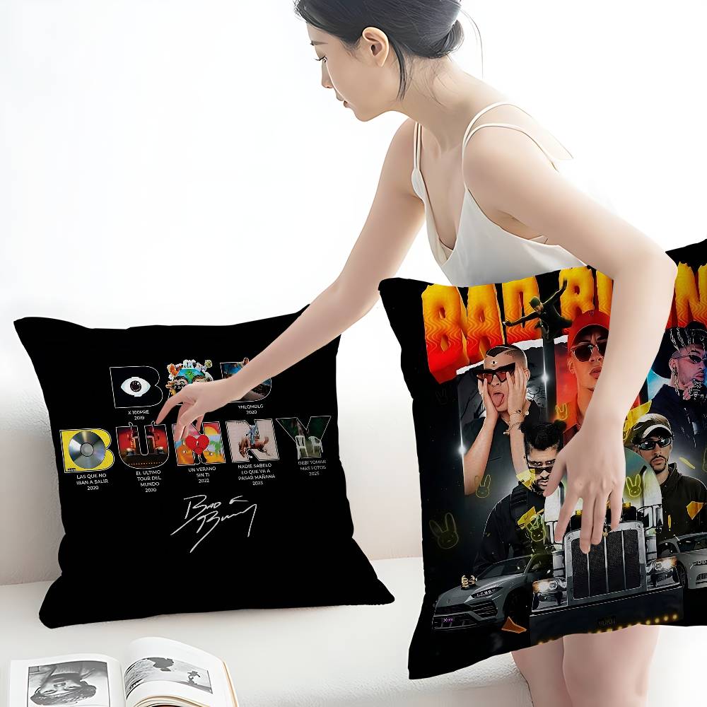 Global Reggaeton Star B-Bad Bunny Cushion Cover Polyester Sofa Cushions Decorative Throw Pillows Home Decoration Pillowcover