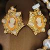 Vintage diamond-encrusted pearl necklace stud fashion set, retro natural light luxury copper plated with real gold
