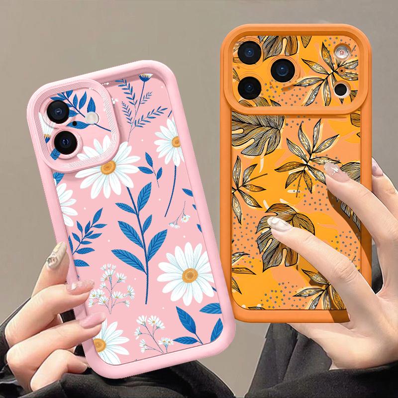 Retro Tropical Leaf Flower Case For iPhone 18 Pro Max Shockproof Bumper Soft Silicone Cover For iPhone 17 16 15 14 13 Pro Max 17E