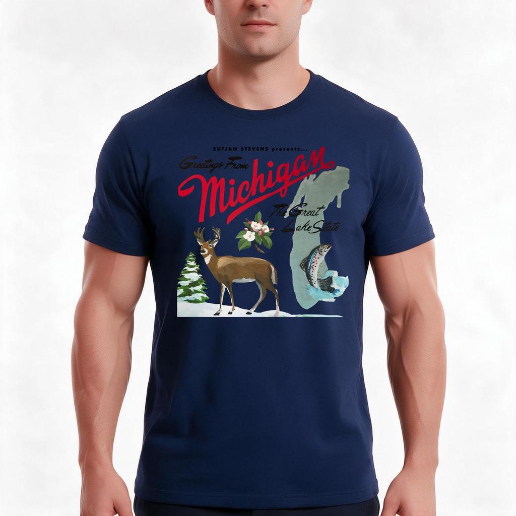 Greetings From Michigan Tshirt Summer Casual Cotton Tee Oversized Streetwear Tops Vintage Graphic Print Unisex Unisex Unisex