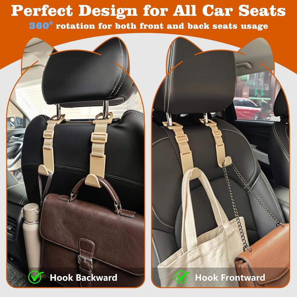 Amooca Anti-drop Car Headrest Hooks 4 Pack Seat Organizer for Bags