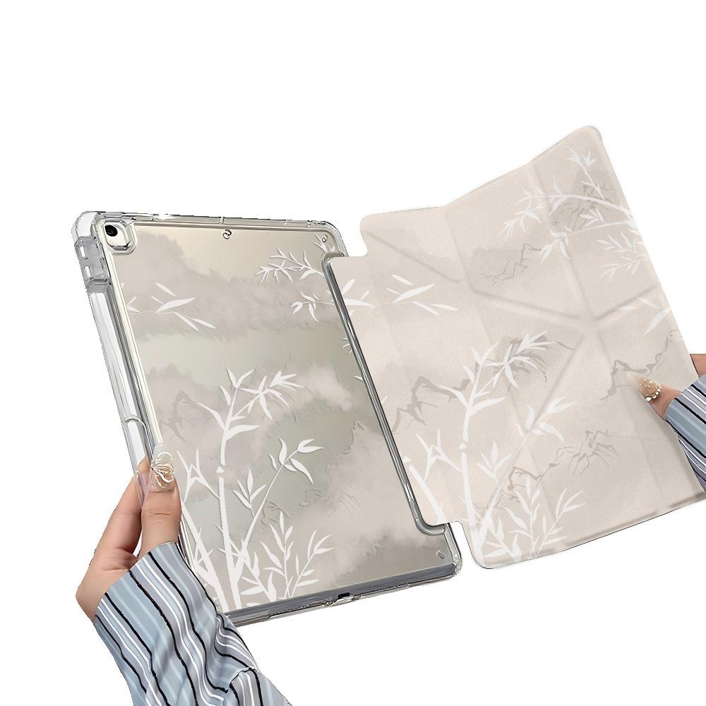 White and green bamboo forest is suitable for Y-fold apple ipad11 flat case air7/6 protective case pro anti-drop 5/4 with pen slot