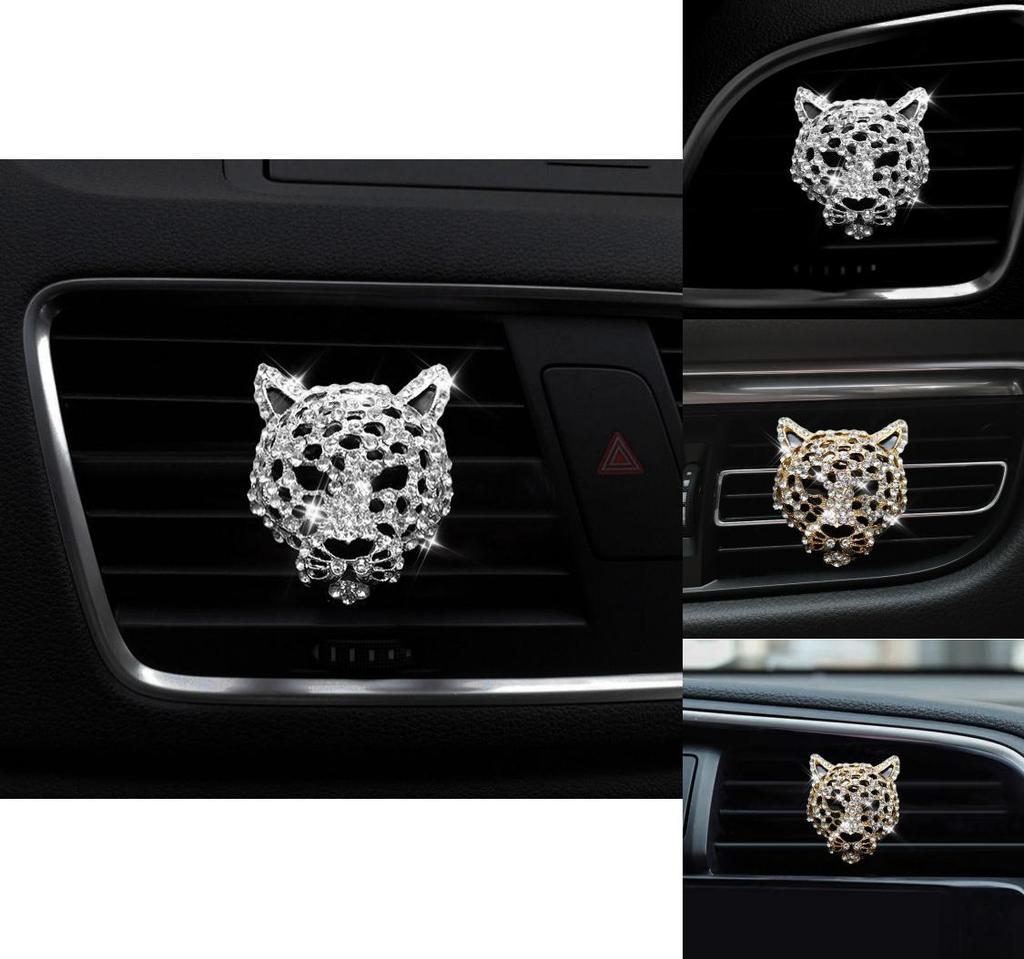 Metal Car Perfume Holder With Leopard Design Long-lasting Aroma Silver And Gold Options