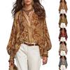 Top Blusa da Donna in Chiffon Stampato a Manica Lunga con Scollo a V per Uso Casual