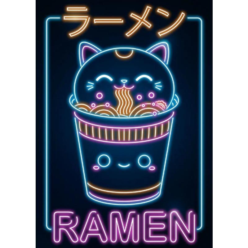 

Неоновая ретро японская еда Рамен Суши Кошка Плакат и принты Картина на холсте Настенные картины Кавайная кухня Комната Домашний магазин Декор 21cm×30cm NoFrame