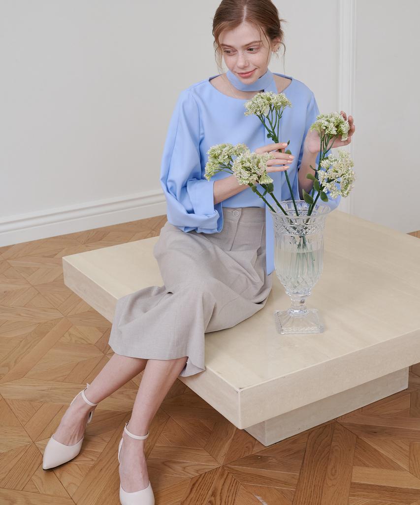Bye Bye Seop Side Tuck Long Skirt Beige [T41]