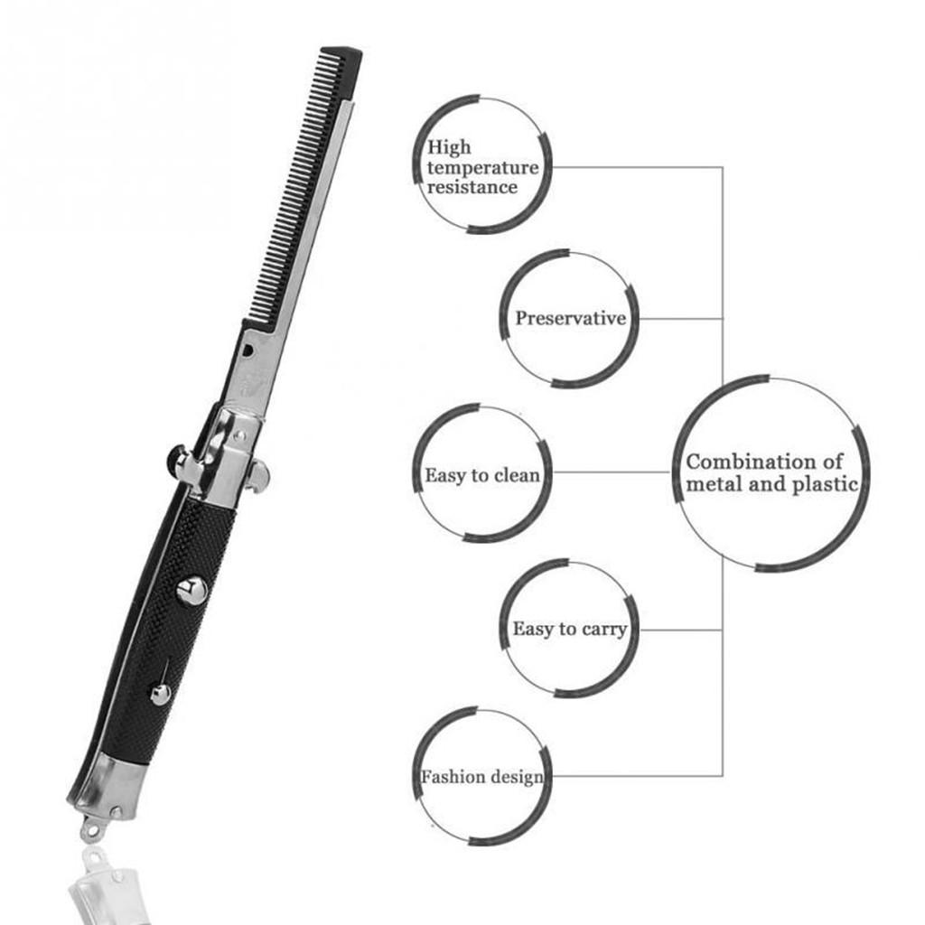 Hårbørste Fjærlomme Oljehårkam Sammenleggbar Barberhøvel Utseende Automatisk Trykknapp