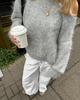 Casual Cross-Border Fashion Sweater with Seahorse Hair, Solid Color, Slanted Neck, and Long Sleeves