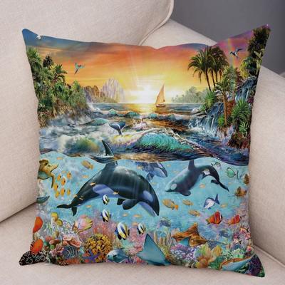 Turtle Shark Dolphin Animal Pillowcase Decor Underwater World Cushion Cover Soft Plush Pillow Case for Sofa Home Car ,(17)