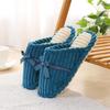 Unisex Non-slip Plush Corduroy Slippers with Bow, Warm Cotton Fleece Lining for Autumn and Winter