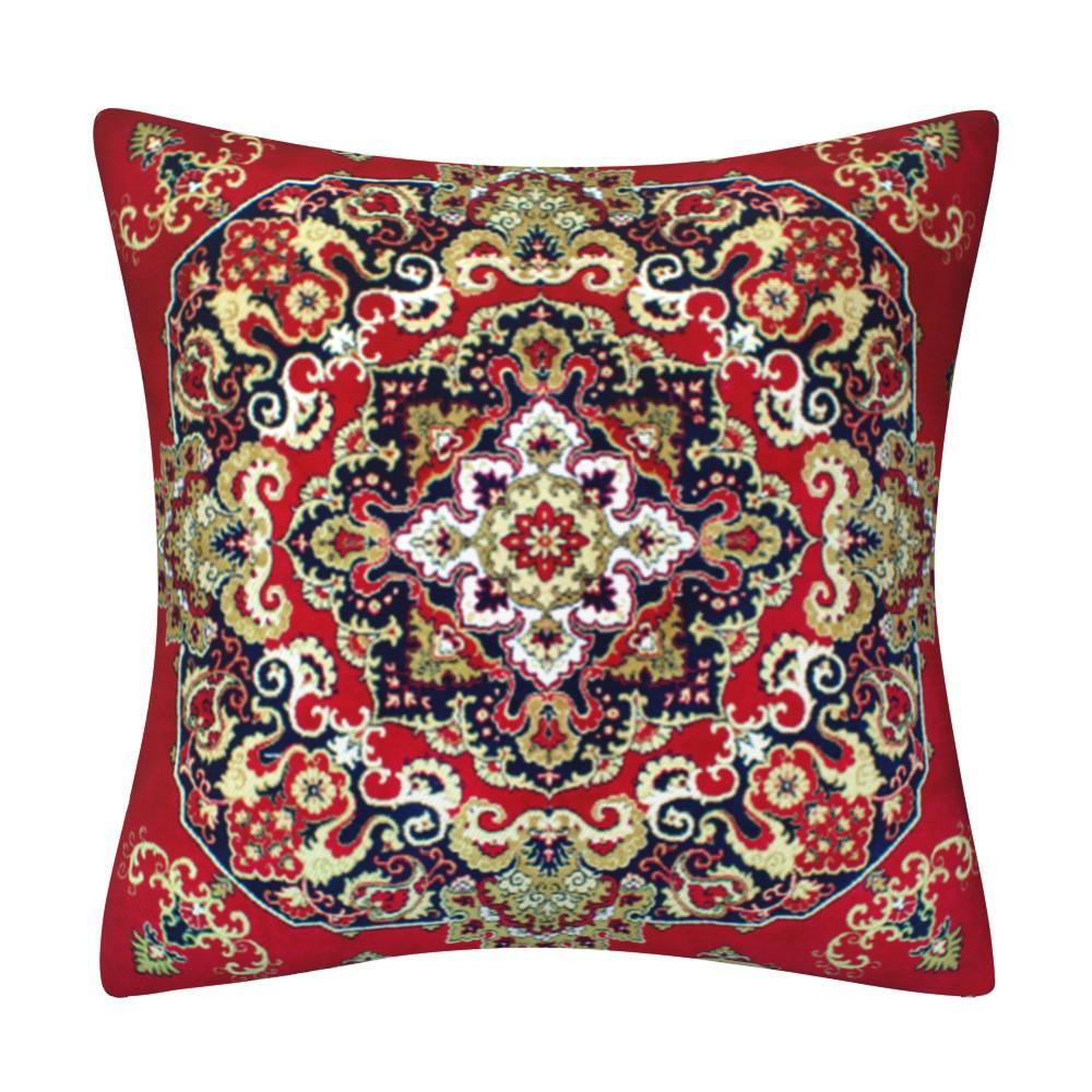 Kissenbezug inspiriert von türkischen Teppichen: Traditionelles Medaillonmuster in sattem Rot & Marineblau Böhmische Wohnkultur Kissenbezug