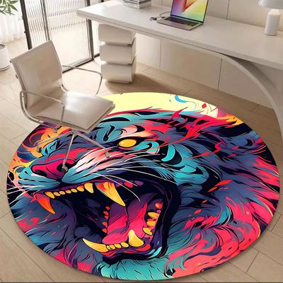 1pc Tiger Flames Office Round Area Rug, Under Office Chairs Bedroom Living Room Home Decor, Room Deco