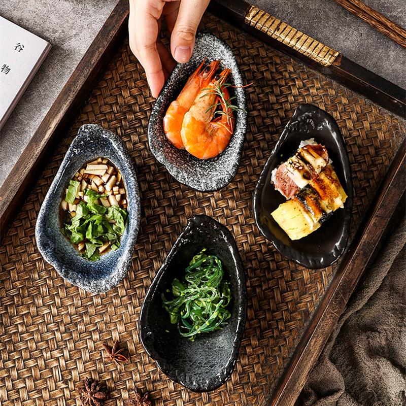 Japonský talíř na občerstvení, keramický kreativní talíř ve tvaru ústřice, kořenící talíř, omáčka, porcelánové nádobí, kuchyňské náčiní, malé talíře