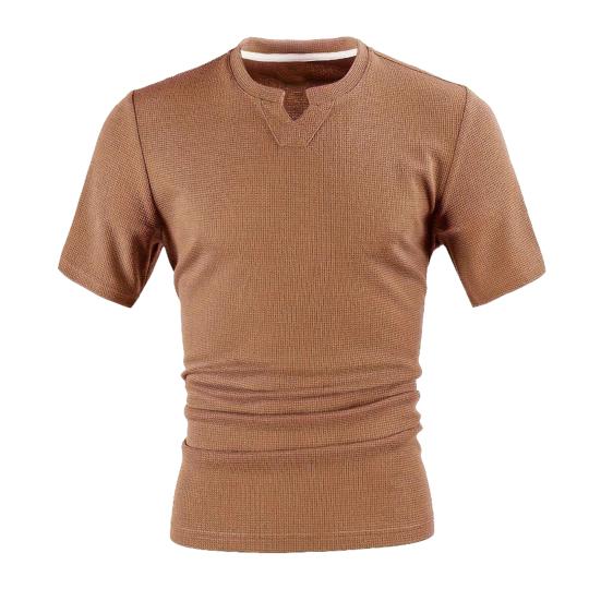

Мужская футболка с V-образным вырезом и коротким рукавом, однотонная, облегающая, мягкая, дышащая, летняя, повседневная одежда S коричневый