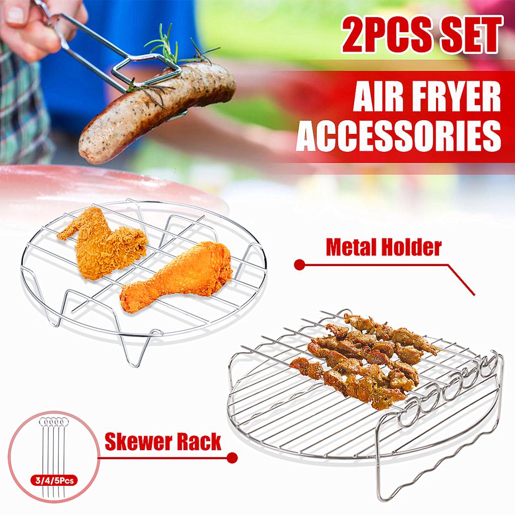 Buy 2 Pcs 7/8/9in Double Layer Grill Rack with Pot Rack Skewers for Air ...