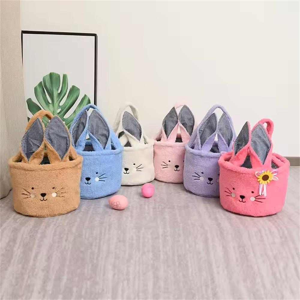 Easter Basket Cute Plush Candy Bag with Handle Soft Pasty Storage Bucket Easter Egg Decorations and Gift Basket
