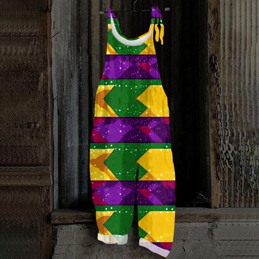 Damski Kombinezon Casual Bez Rękawów z Nadrukiem Maski Karnawałowej Luźny Retro Kombinezon