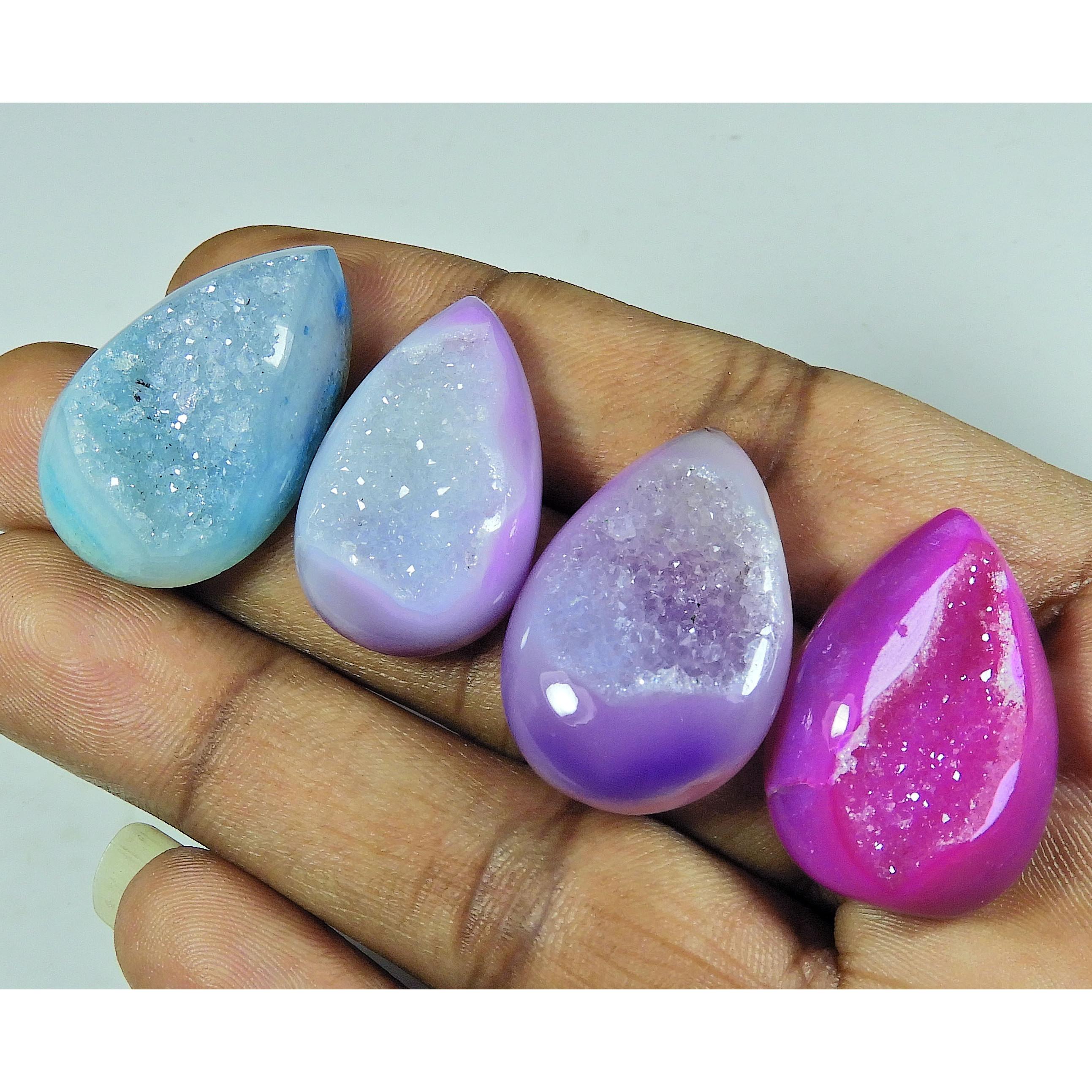 

117Cts. Dyed Druzy Agate pear Cabochon Loose Gemstone 4Pcs Lot 28-30MM SY-09