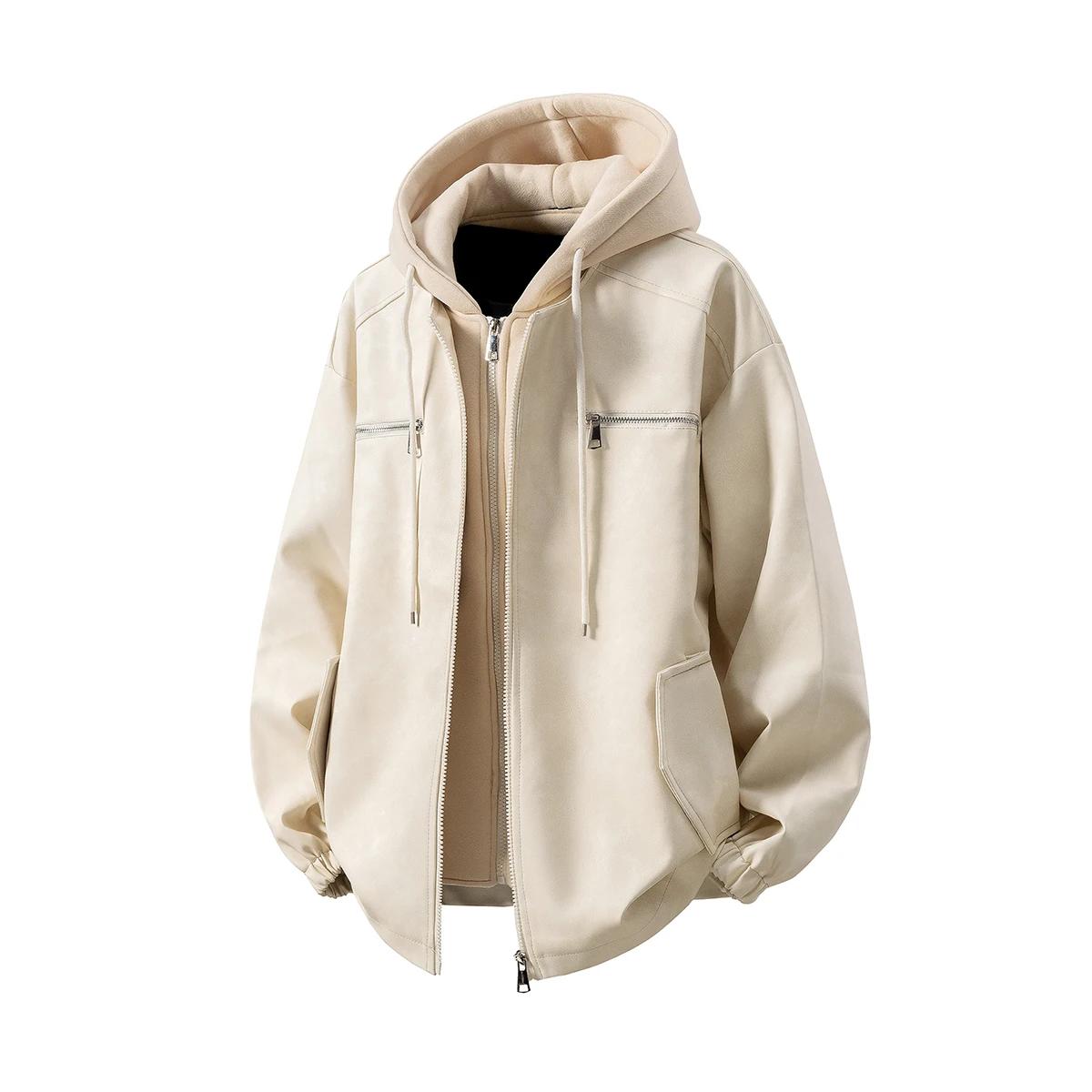 

Мужские куртки в стиле ретро пэчворк, мужская куртка из искусственной кожи свободного кроя, осенние мужские модные брендовые крашеные куртки рабочей одежды, мужская верхняя одежда с капюшоном XXL