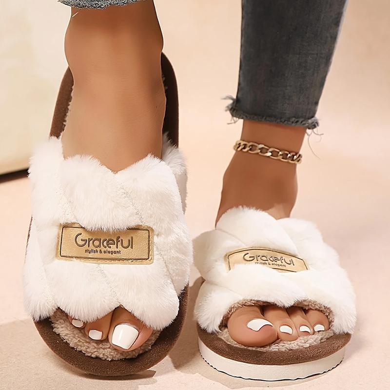 

Fashion Women s Plush Fuzzy Slippers Home Fur Open-Toe Slides Autumn Winter Indoor Silent Comfort EVA Soft-Soled Bedroom Warm Flip Flops 36-37 белый