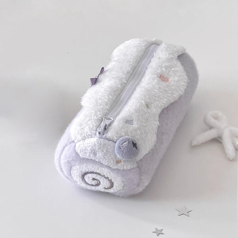 Blueberries Swiss Roll Pen Bag Plush Stationery Storage Bag Pen Pouch Back To School