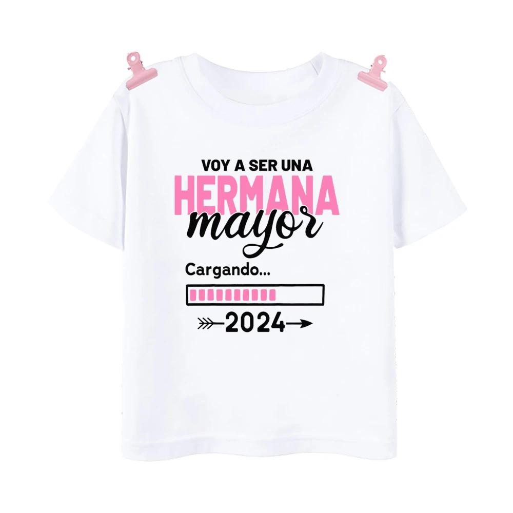 I Will Become The Best Sister in The World Kids Shirt Baby Announcement Tshirt Spanish Print Girls Tops Child Short Sleeve Tee