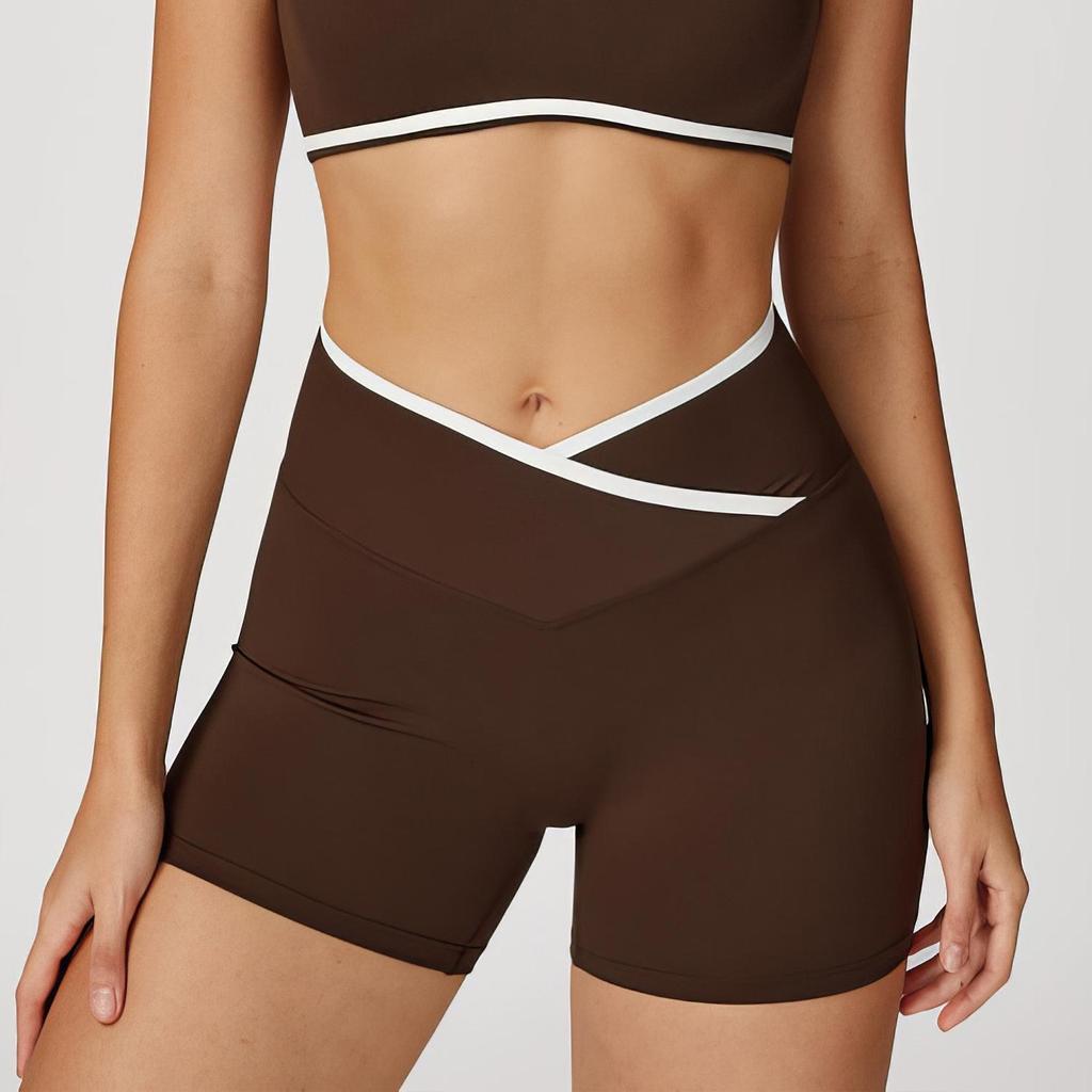 Shorts de Yoga Américains Européens Taille Haute avec Effet Push-Up Pêche - Pantalon de Fitness Trois Points pour Femmes