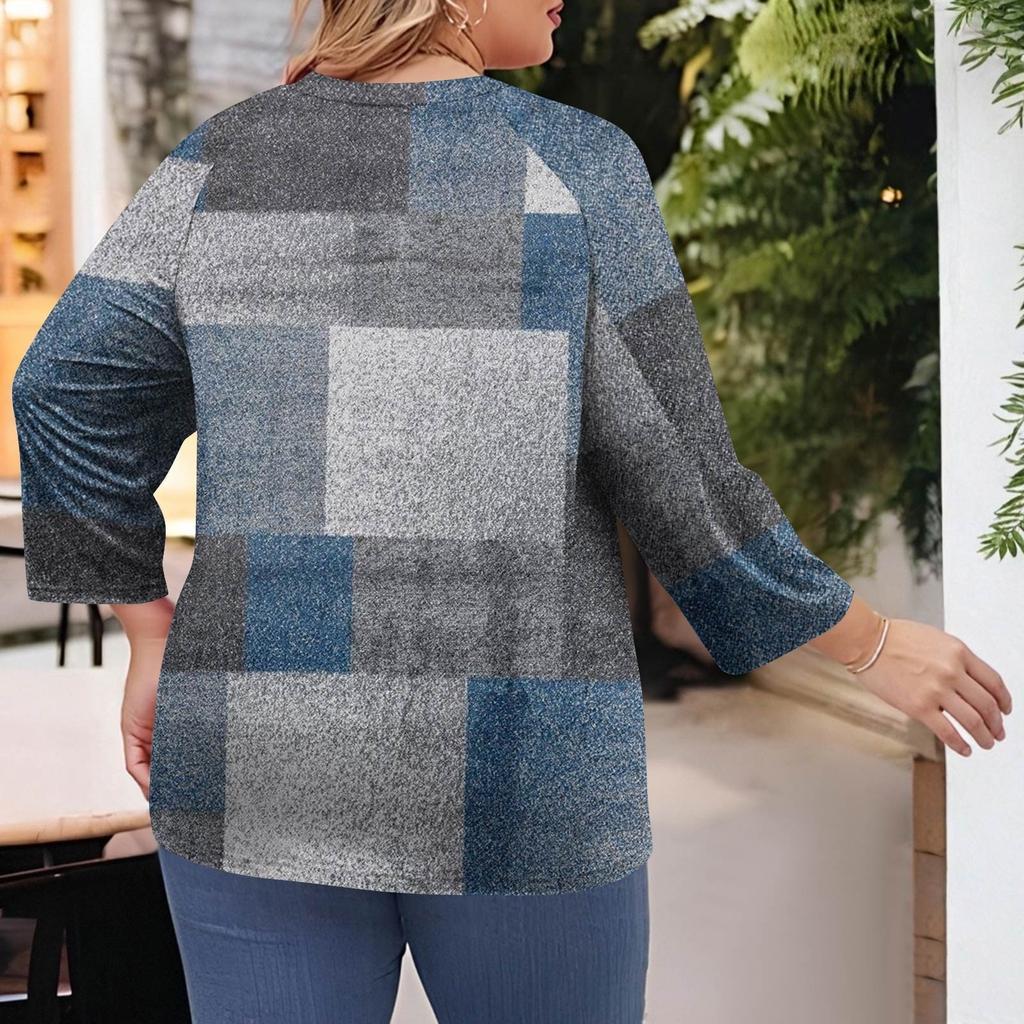 Women's Fashion Casual Print Round Neck 3/4 Sleeve T-Shirt Top