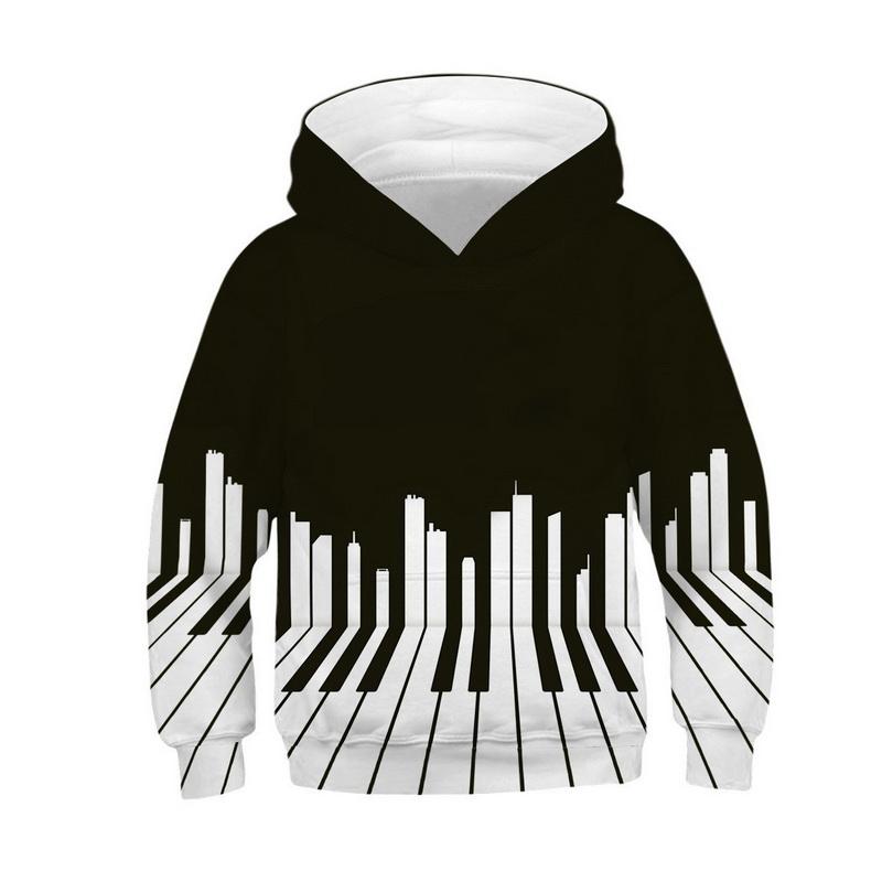 3D Černobílé designové mikiny Dětská mikina přes hlavu s dlouhým rukávem Chlapecká Dívčí Mikina Topy Streetwear Dětské oblečení Sudadera