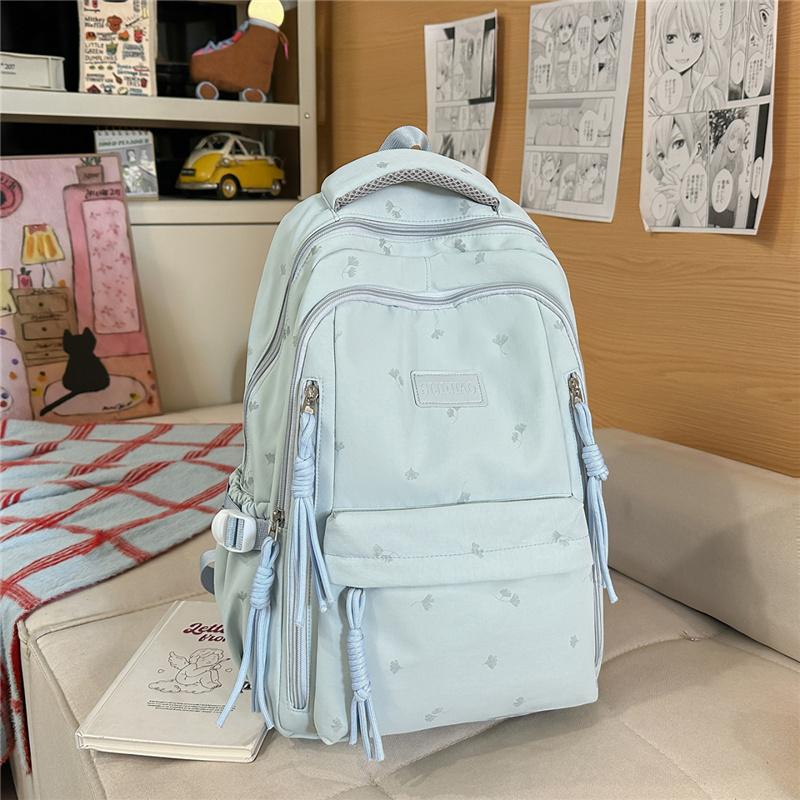 Cute Nylon Backpack for Women & Teens – Lightweight School Bag with Star Print and Decorative Tassels, Perfect for Daily Use