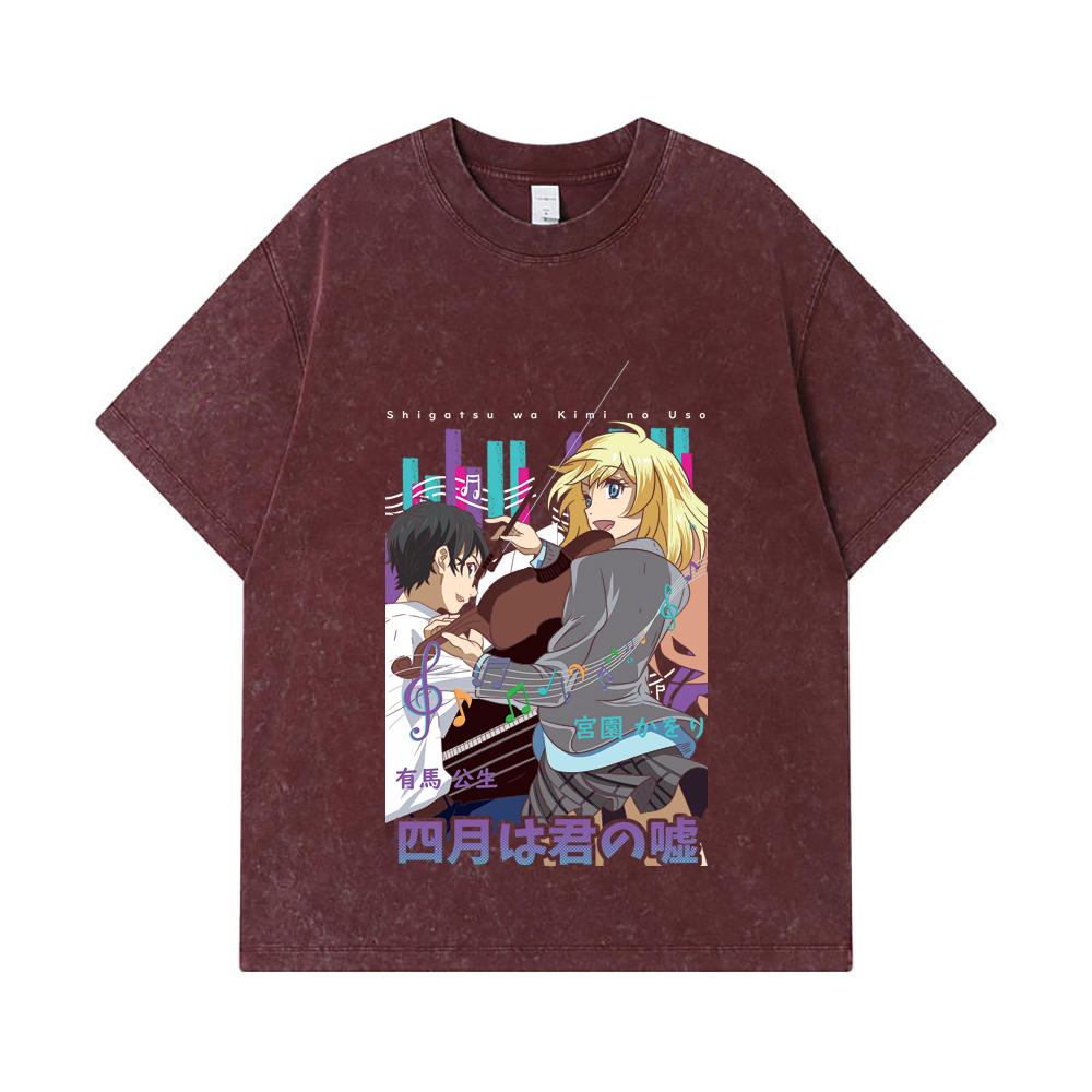 275 GSM Washed T-shirts 100% Cotton Your Lie in April V1 Print Unisex Heavy Cotton T Shirt