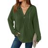 Women's Fashion Long Sleeve Drawstring Hooded Button V-Neck Casual Hooded Sweatshirt Top